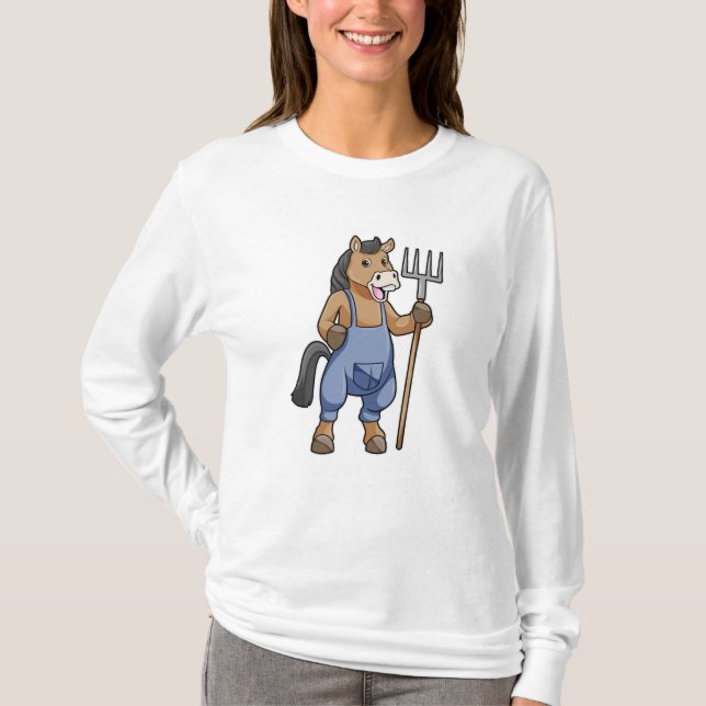 Camiseta Cavalo como Farmer com Rake (Frente)