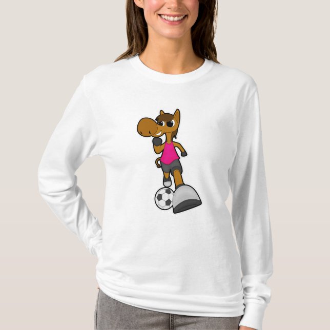 Camiseta Cavalo como jogador de futebol com bola de futebol (Frente)
