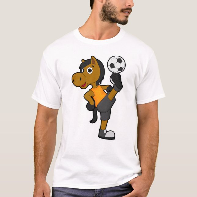Camiseta Cavalo como jogador de futebol com bola de futebol (Frente)