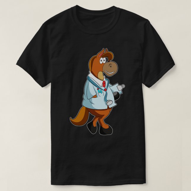 Camiseta Cavalo como Médico com Stethoscope Smock (Frente do Design)
