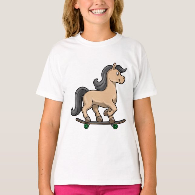 Camiseta Cavalo como Patinador com skate (Frente)