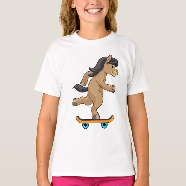 Camiseta Cavalo como Patinador com skate (Frente)