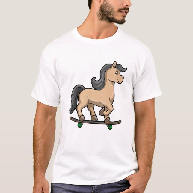 Camiseta Cavalo como Patinador com skate (Frente)