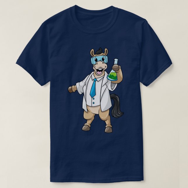 Camiseta Cavalo como químico com óculos e tubo de ensaio (Frente do Design)