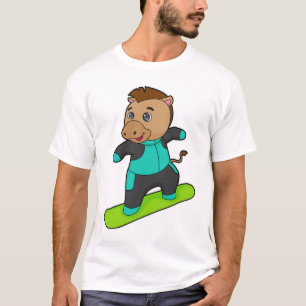 Camiseta Cavalo como Snowboarder com Snowboard