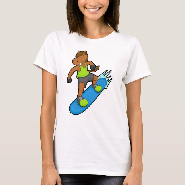Camiseta Cavalo como Snowboarder com Snowboard (Frente)