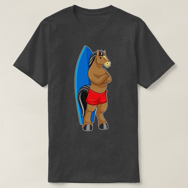 Camiseta Cavalo Como Surfer Com Surfboard (Frente do Design)