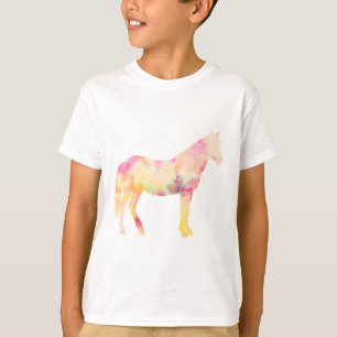 Camiseta cavalo cor-de-rosa e amarelo em pé com tingimento