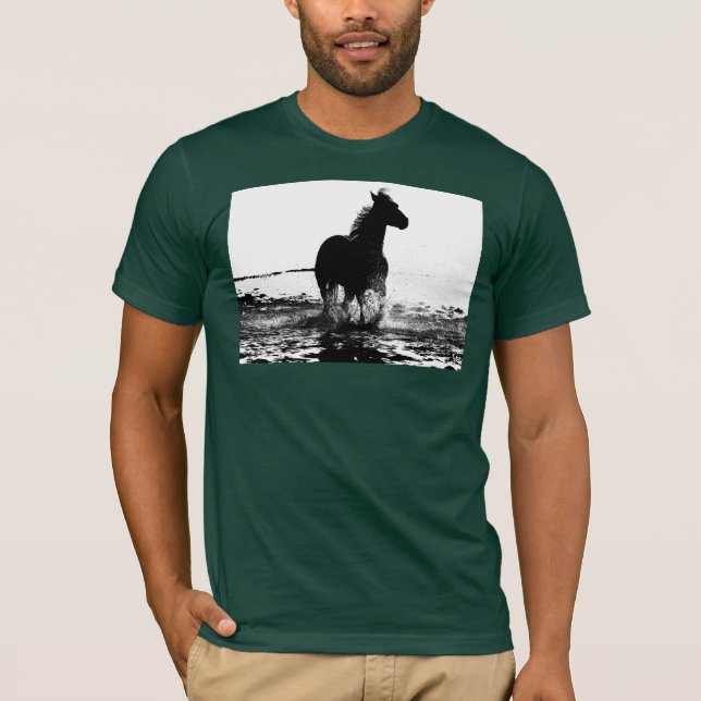 Camiseta Cavalo Corredor Verde Florestal Elegante Pop Arte  (Frente)