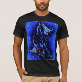 Camiseta Cavalo Correndo T-Shirt Azul Lua Azul Noite Estrel