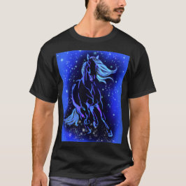 Camiseta Cavalo Corrente T-Shirt Azul Lua Azul Noite Estrel