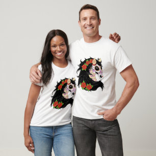 Camiseta Cavalo Crânio De Açúcar Com Rosas vermelhas
