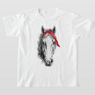 Camiseta Cavalo Cugado veste Bandana Vermelha Ocidental