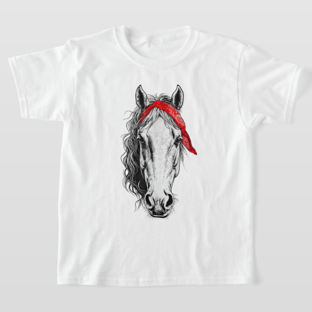 Camiseta Cavalo Cugado veste Bandana Vermelha Ocidental (Postura )