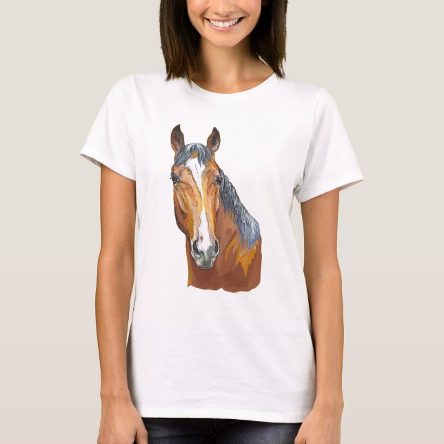 Camiseta Cavalo da baía de desenho manual (Frente)