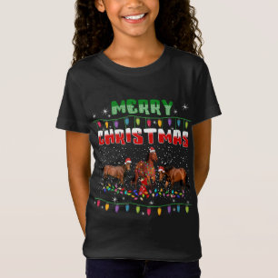 Camiseta Cavalo das Luzes de Natal T Feliz Cavalo de Natal 