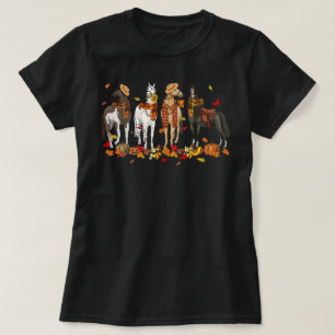Camiseta Cavalo de Ação de Graças Cavalo Folhas de Outono