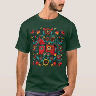 Camiseta Cavalo de Arte Folclórica com Motif Floral