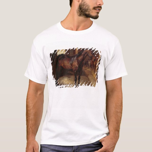 Camiseta Cavalo de baía escuro no estábulo (Frente)
