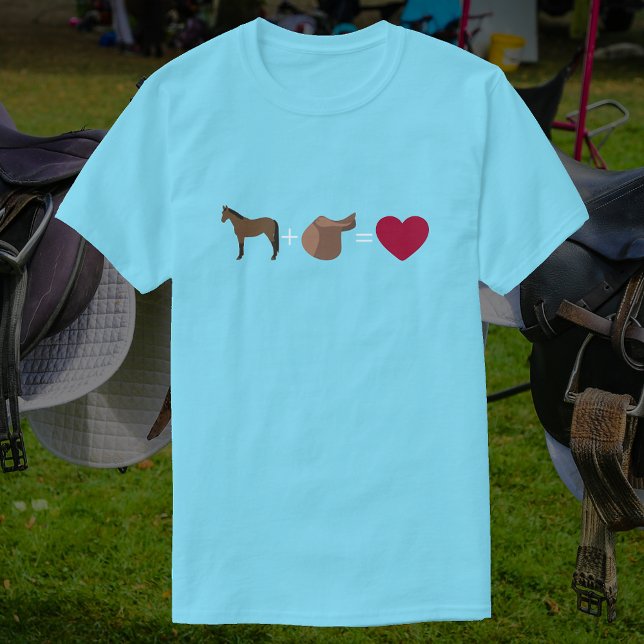 Camiseta Cavalo de baía + sela = Coração | Equestre Cute (Criador carregado)