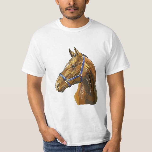 Camiseta Cavalo de castanho para desenho manual (Frente)