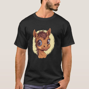 Camiseta Cavalo de desenho animado fofo com olhos grandes a