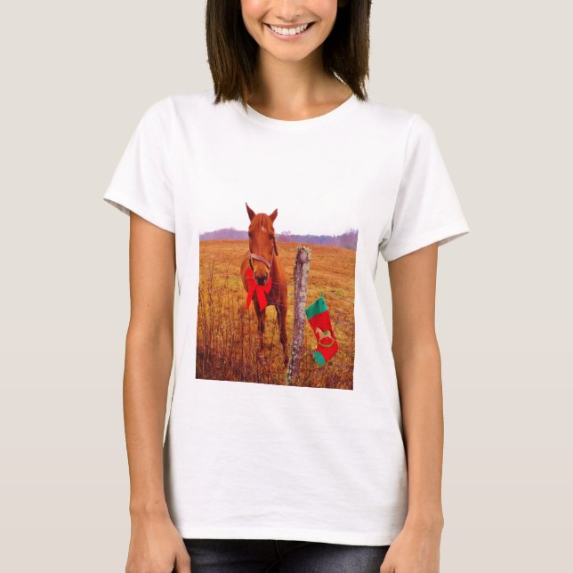 Camiseta Cavalo de Natal com arco e estocagem (Frente)