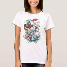 Camiseta Cavalo de Natal em chapéu de Papai Noel botas de v