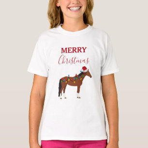 Camiseta Cavalo de Natal Santa Hat Luzes de Natal
