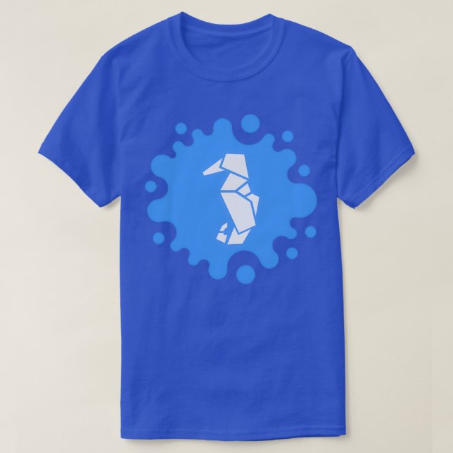Camiseta Cavalo de Origami Cachorro em um Lixo Azul (Frente do Design)