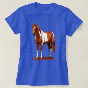 Camiseta Cavalo de Pintura Molhada a Secar Pinto De Castanh
