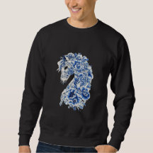 Camiseta Cavalo de Porcelana Floral Azul e Branco