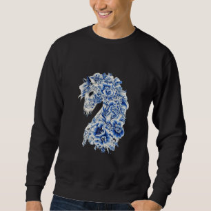 Camiseta Cavalo de Porcelana Floral Azul e Branco