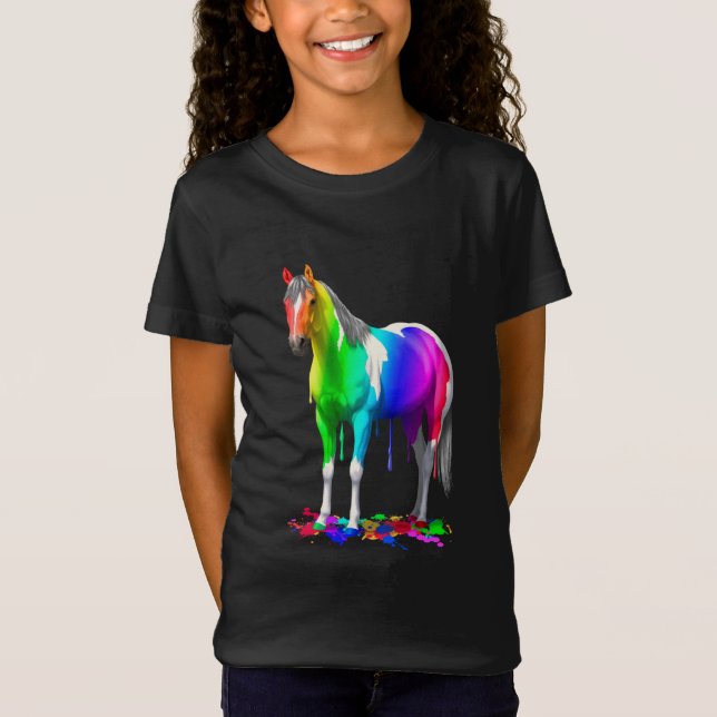 Camiseta Cavalo De Tinta Molhada, Colorido, Arco-Íris (Frente)