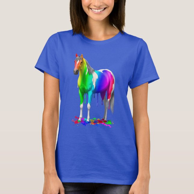 Camiseta Cavalo De Tinta Molhada, Colorido, Arco-Íris (Frente)