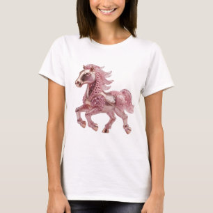 Camiseta Cavalo de vidro cor-de-rosa prateado com design ou
