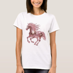 Camiseta Cavalo de vidro cor-de-rosa prateado design de slo
