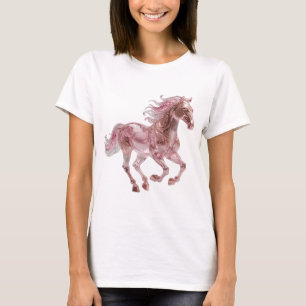 Camiseta Cavalo de vidro cor-de-rosa prateado dinâmico com