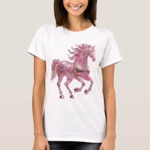 Camiseta Cavalo de vidro cor-de-rosa prateado dinâmico Moti