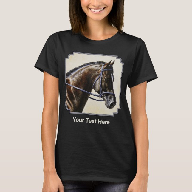 Camiseta Cavalo de Warmblood de Trakehner de Baía Escura (Frente)