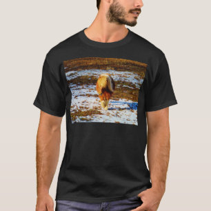 Camiseta Cavalo diminuto de Brown e de creme na neve