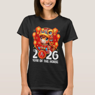 Camiseta Cavalo do Ano 2026 Arte Gráfica Chinesa Nova