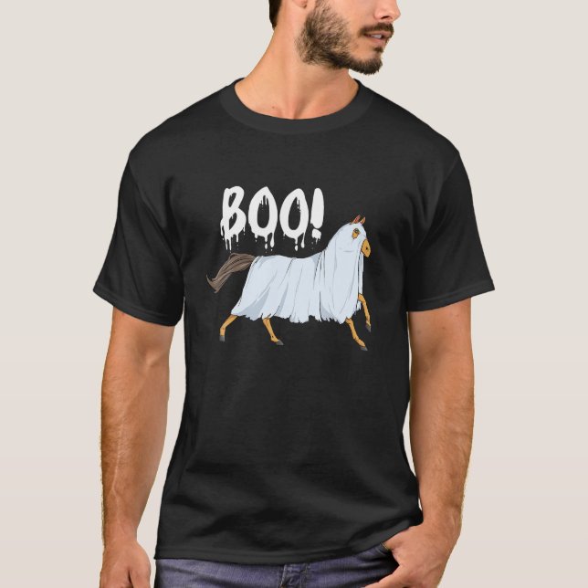 Camiseta Cavalo do Boo Halloween Cavalo Cavalo Ancorando (Frente)