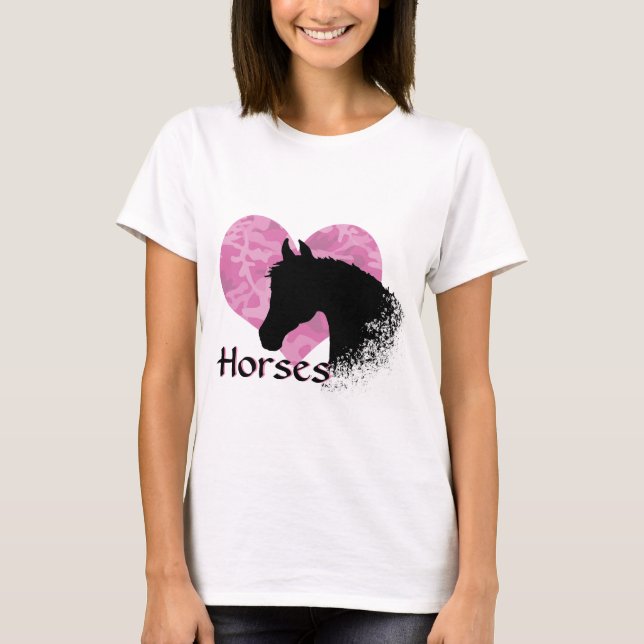 Camiseta Cavalo do Coração (camo rosa) (Frente)