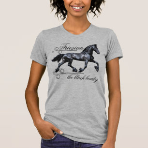 Camiseta Cavalo do frisão, a beleza preta, garanhão, prata