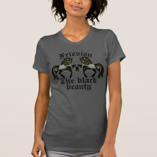 Camiseta Cavalo do frisão, a beleza preta, ouro/prata/cinza