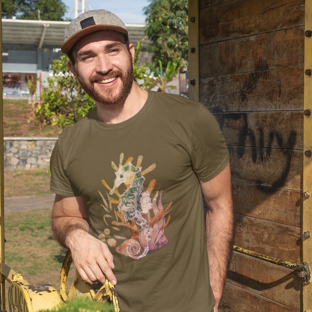 Camiseta Cavalo Do Mar Com Buquê De Folhas Do Mar (Criador carregado)