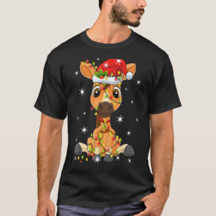 Camiseta Cavalo do Papai Noel Bonito Luzes de Árvore de Nat