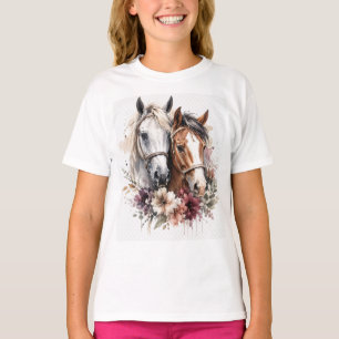 Camiseta Cavalo Duo Aquarela com Flores Silvestres