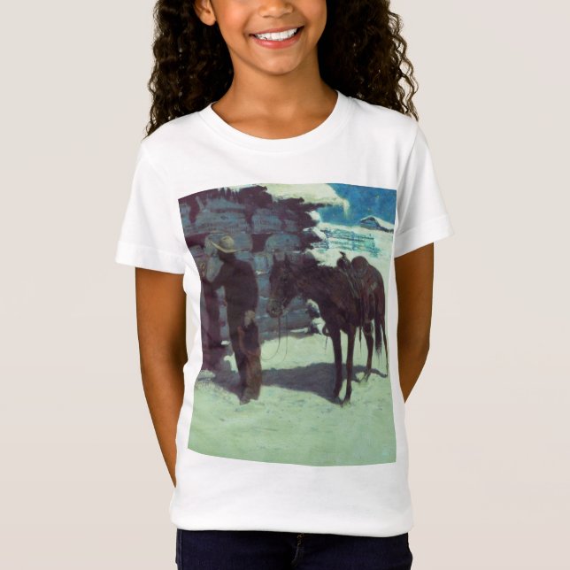 Camiseta Cavalo e vaqueiro de inverno neve (Frente)